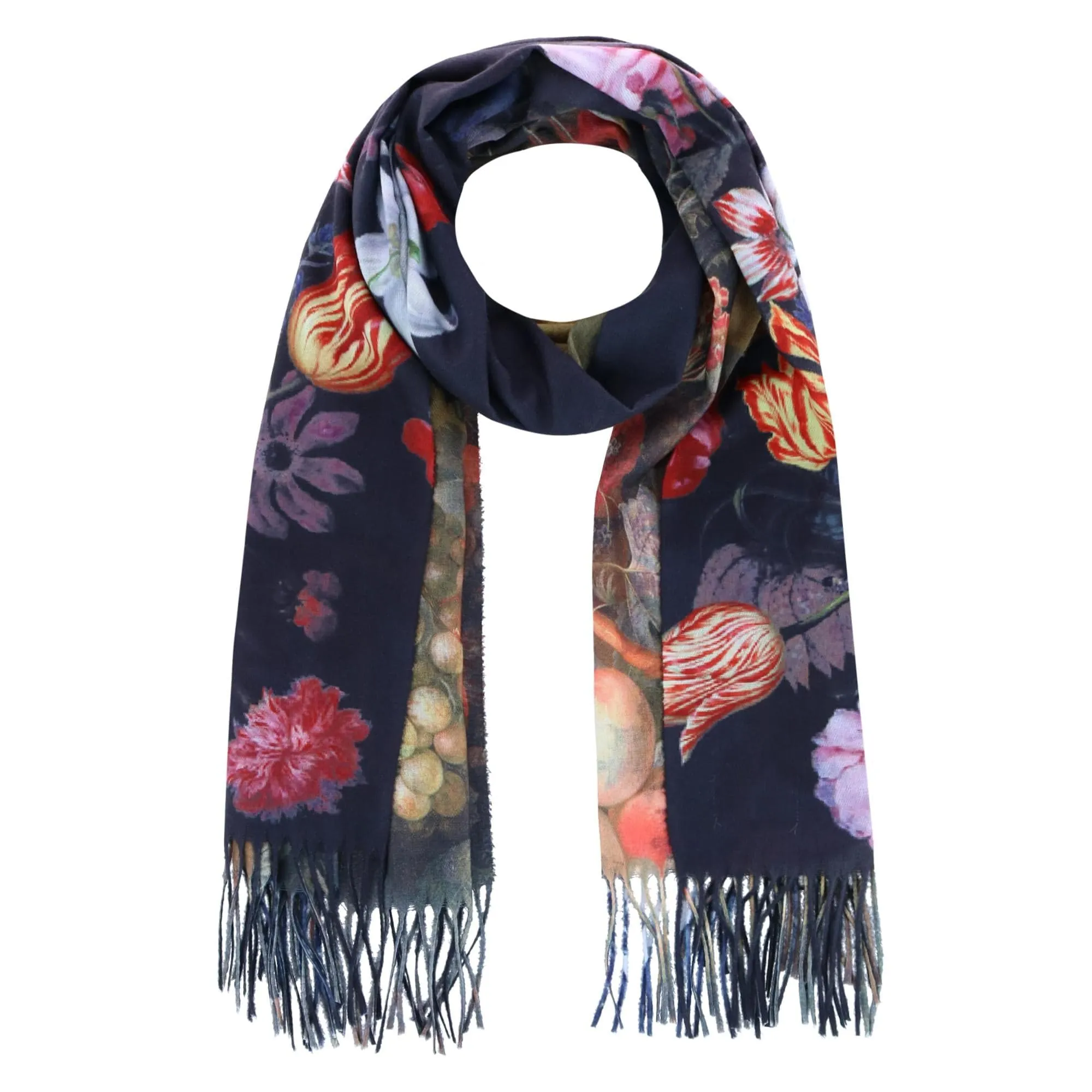 The Magic Scarf Company Women's Reversible Sueded Floral Art Print Button Shawl