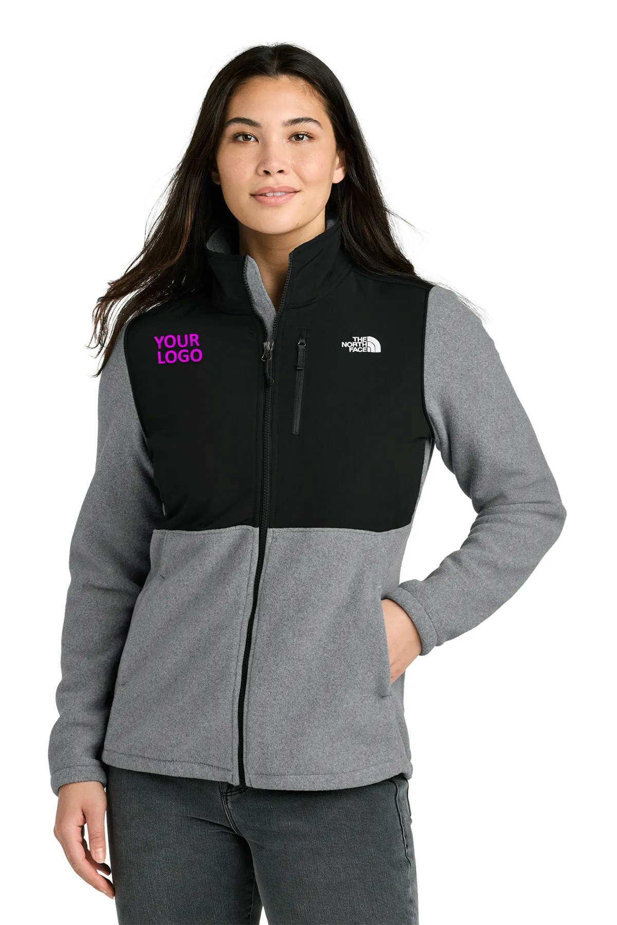 The North Face Womens Highest Peak Full-Zip Fleece Custom Jackets, Medium Grey Heather