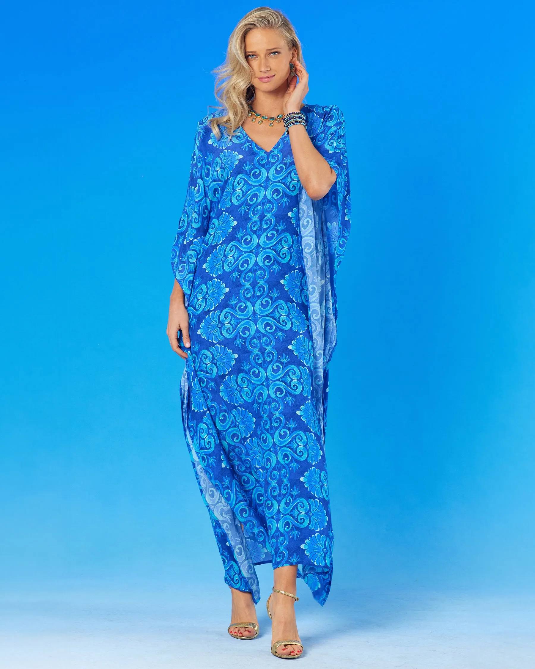 Thetis Long Kaftan in Mediterranean Blue