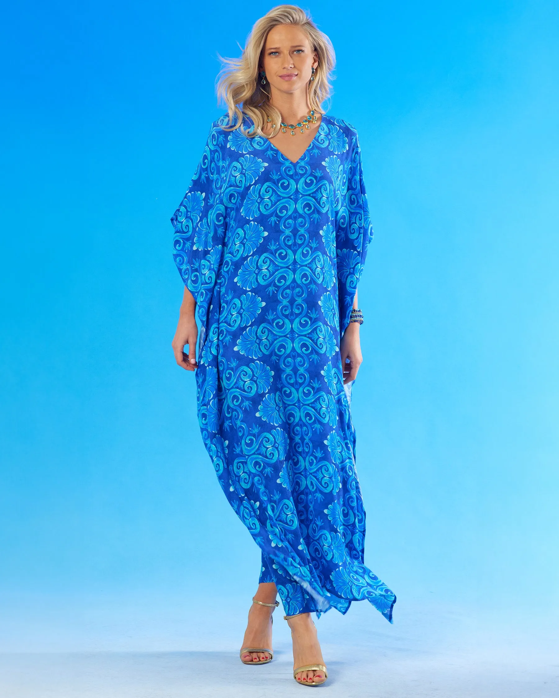 Thetis Long Kaftan in Mediterranean Blue