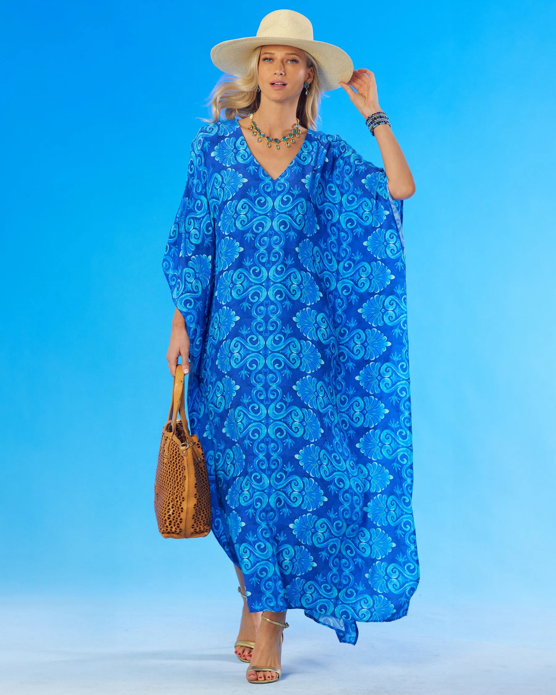 Thetis Long Kaftan in Mediterranean Blue