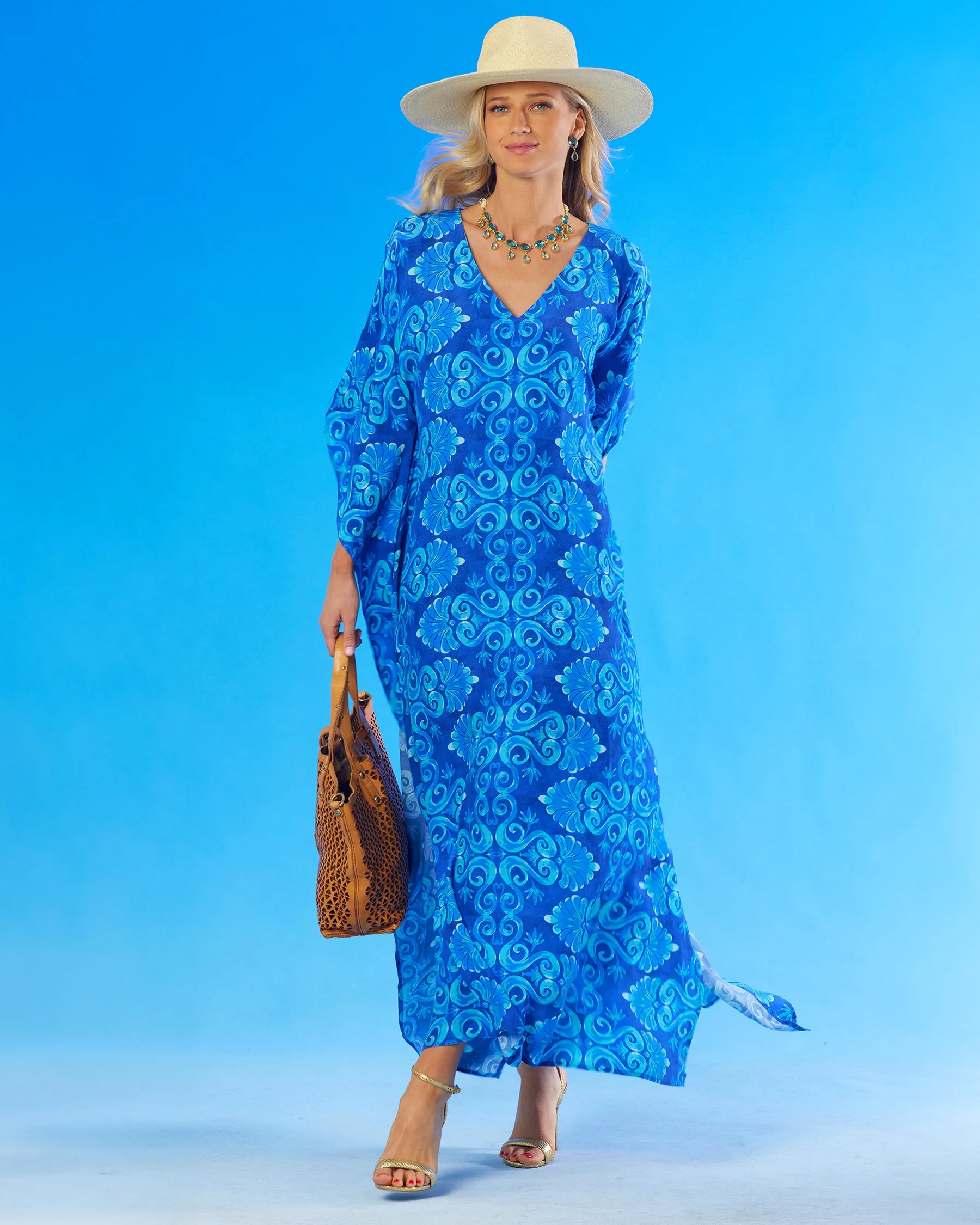 Thetis Long Kaftan in Mediterranean Blue