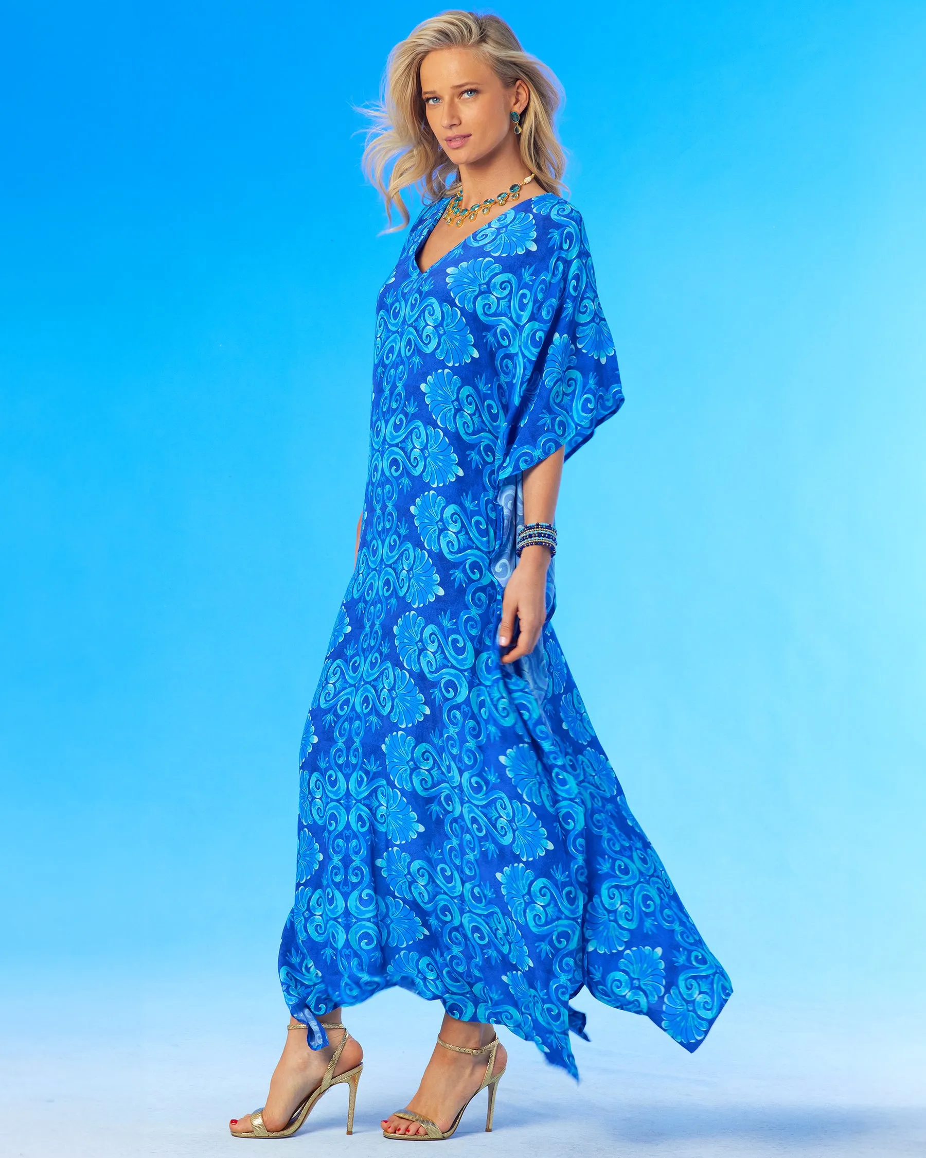 Thetis Long Kaftan in Mediterranean Blue