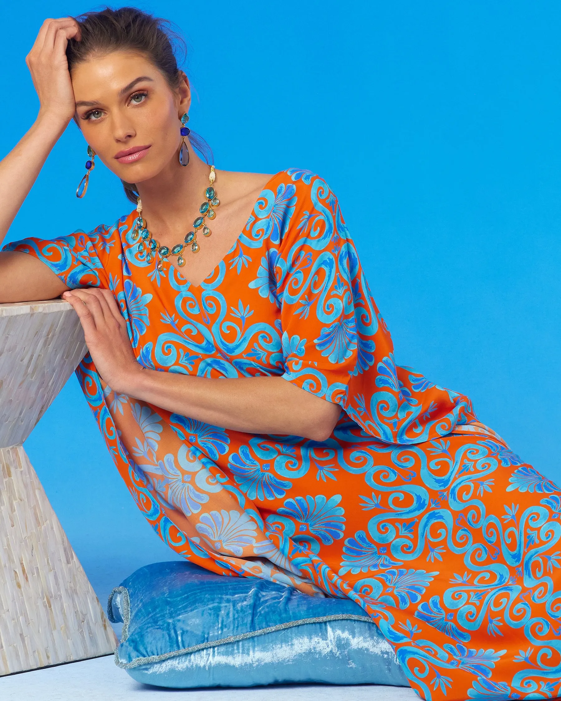 Thetis Long Kaftan in Orange