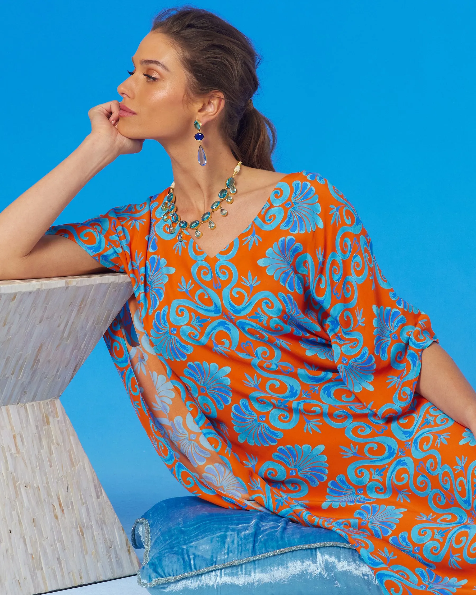 Thetis Long Kaftan in Orange