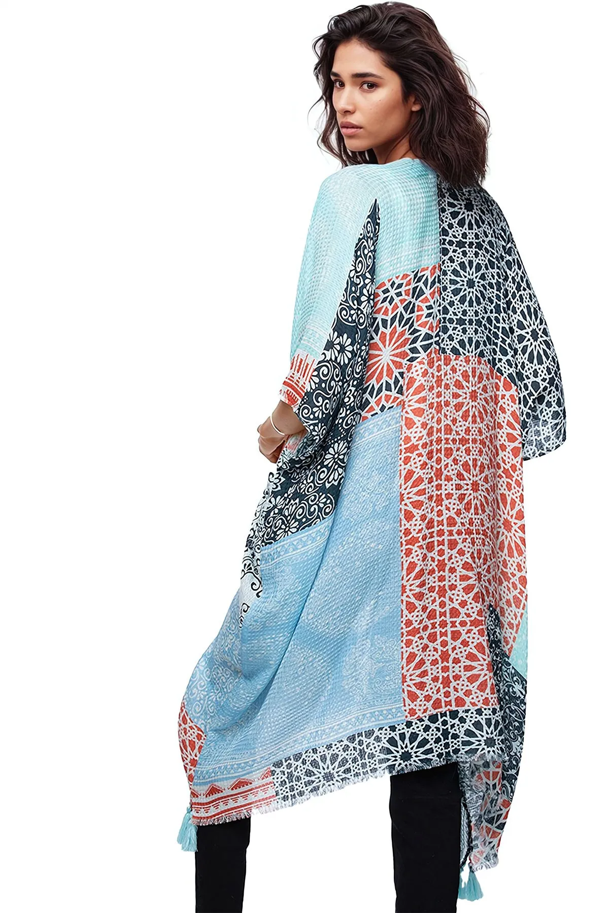 Tile Patchwork Print Kimono Coverup