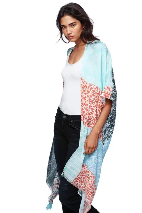 Tile Patchwork Print Kimono Coverup