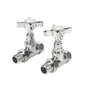 Towelrads Designer Radiator Valves Chrome Straight Manual 15mm x 1/2" 2 Pack