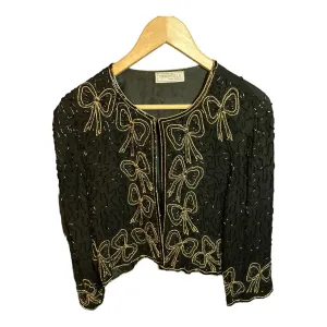 Tricoville Silk Black Beaded Jacket UK Size S/M