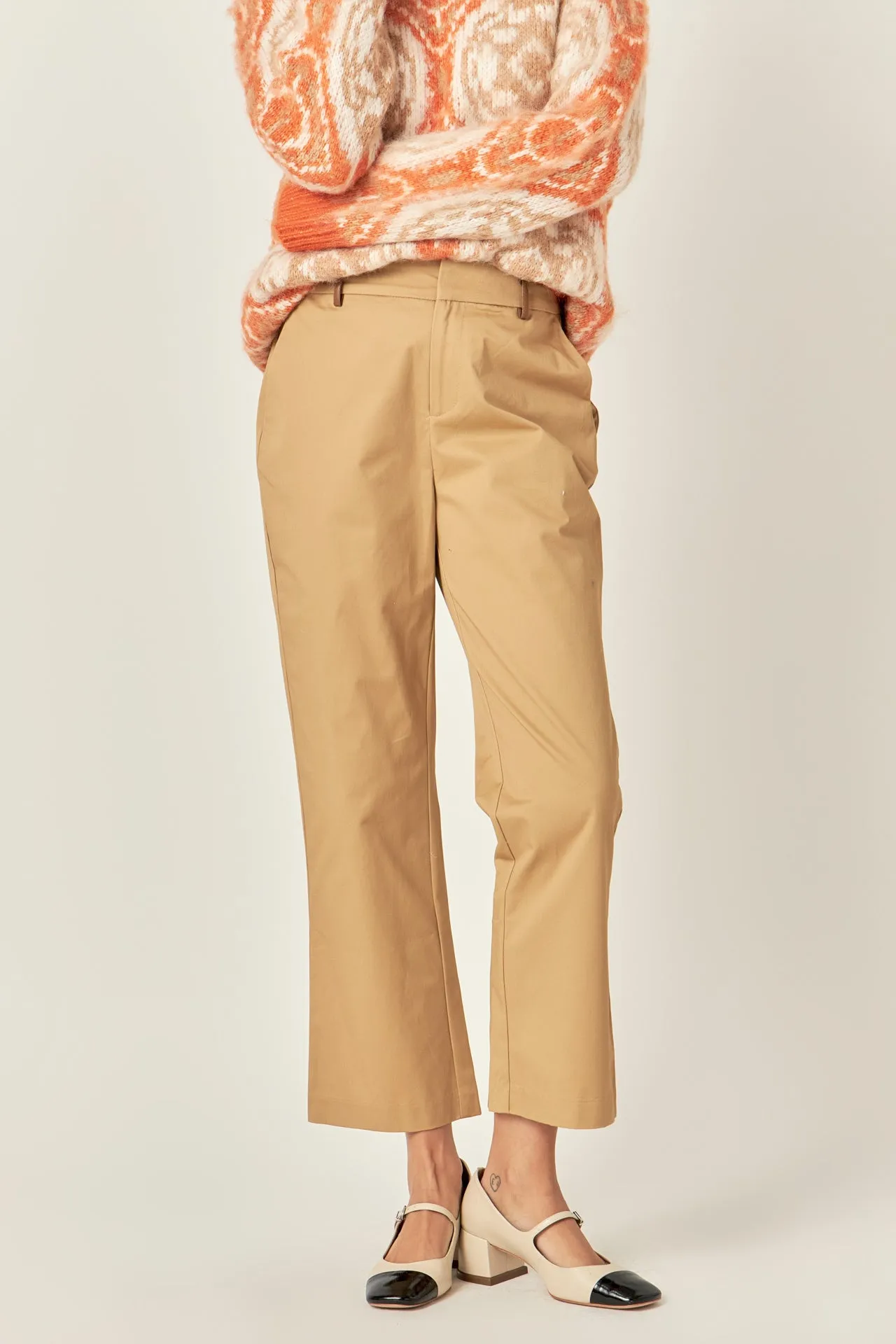 Twill Cropped Flared Hem Pants