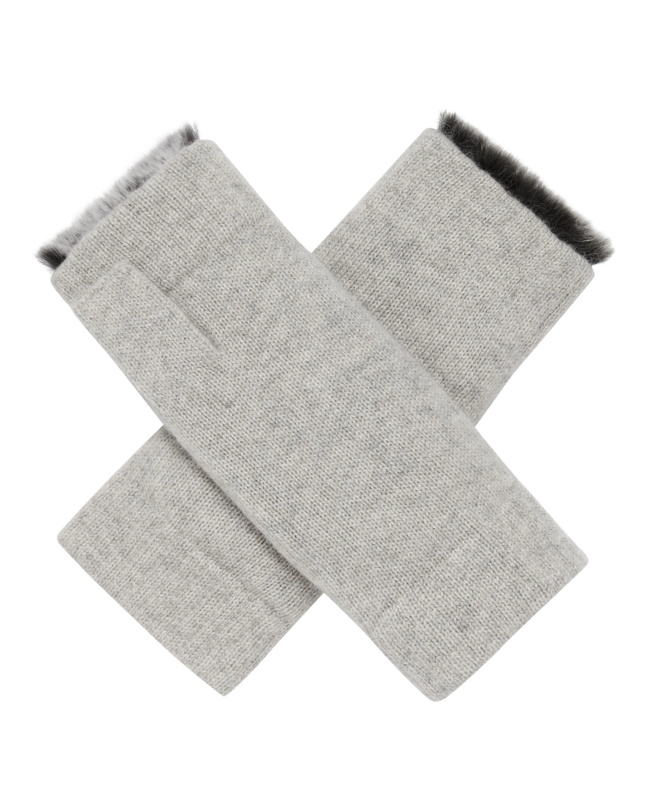 Unisex Fur Lined Fingerless Cashmere Gloves Fumo Grey