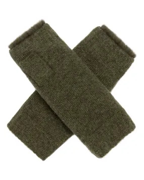 Unisex Fur Lined Fingerless Cashmere Gloves Moss Green