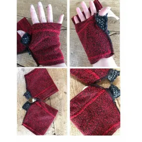 Vegan LINED recycled repurposed upcycled sweater fRecycled sweater fingerless gloves reversible. For fun, school, texting, cashiers, elderly, wrists, fingers free.ingerless, texting, gloves.