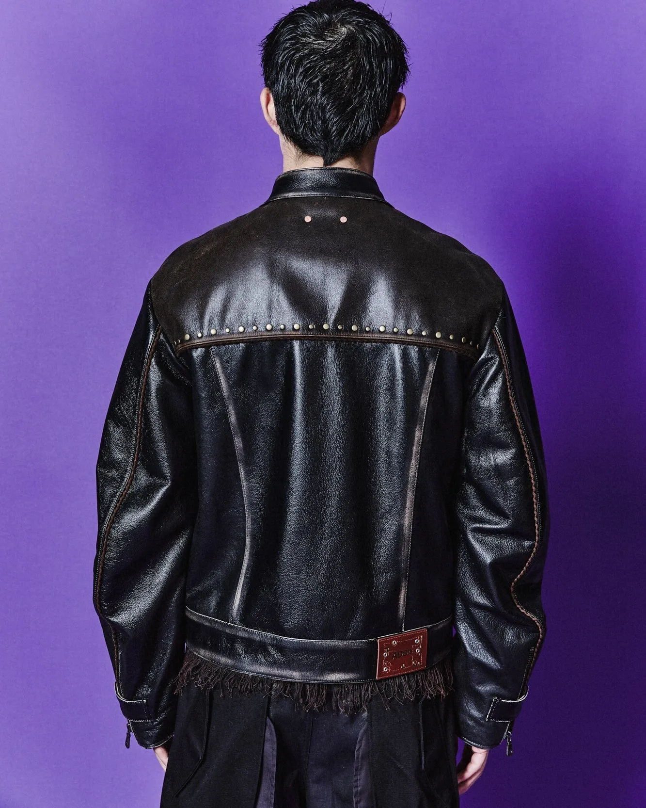 VINTAGE LEATHER BIKER JACKET awa582m(BLACK)