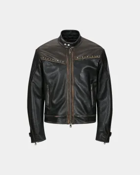 VINTAGE LEATHER BIKER JACKET awa582m(BLACK)