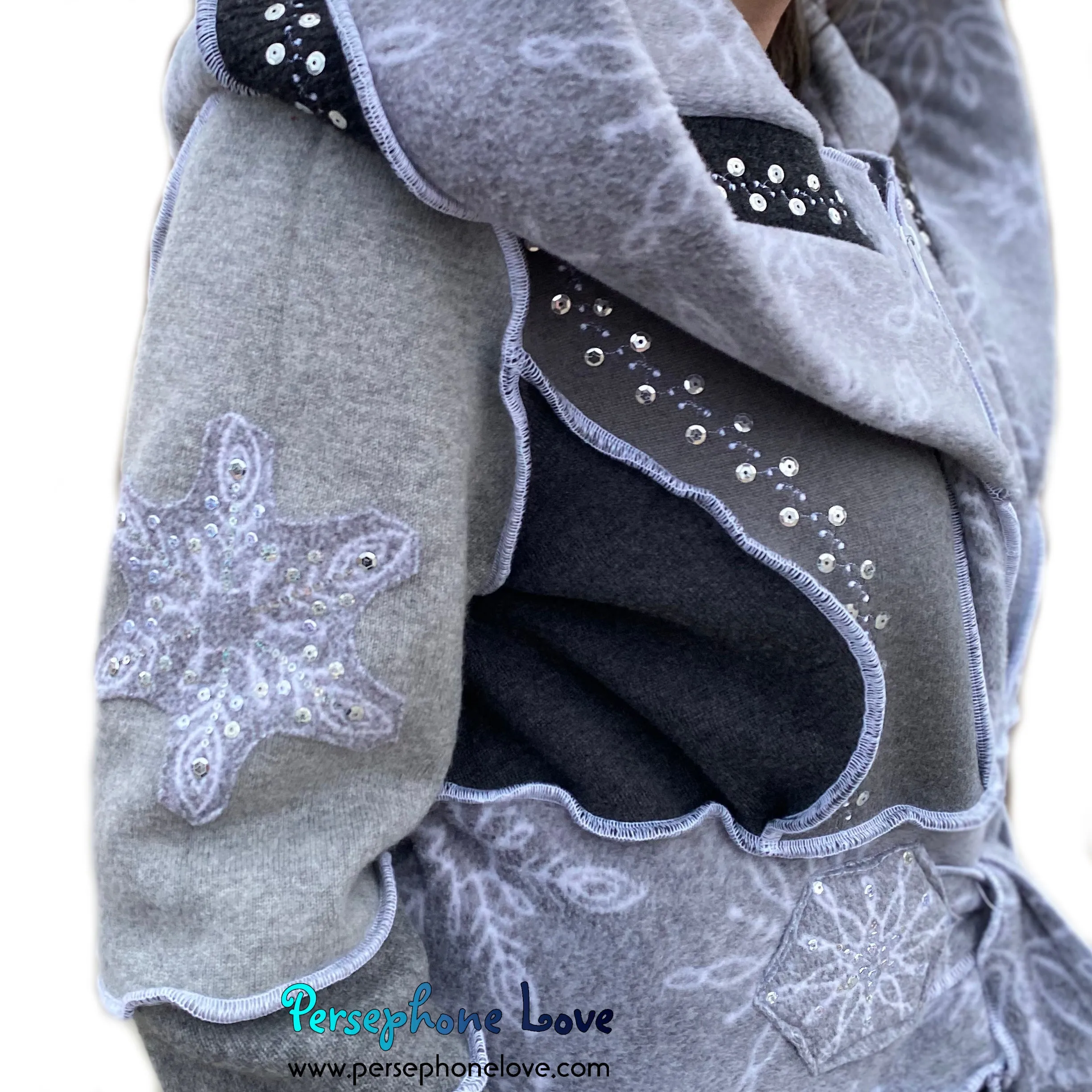 “Winterfell” Grey pixie felted cashmere/fleece Katwise-inspired sequin sweatercoat-2553