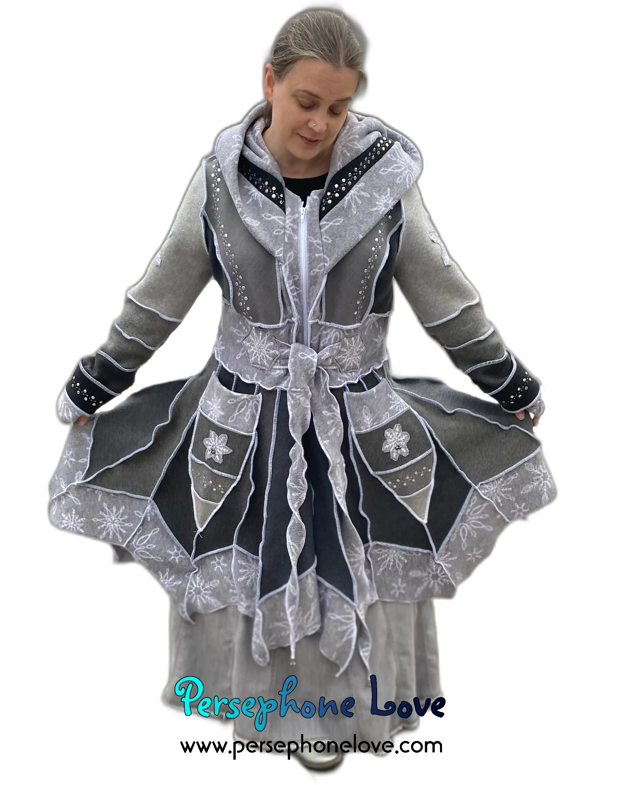 “Winterfell” Grey pixie felted cashmere/fleece Katwise-inspired sequin sweatercoat-2553