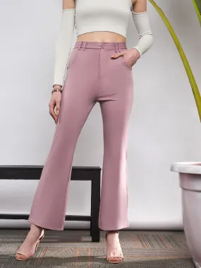 Women Light Pink Knit Bell Bottom Pants