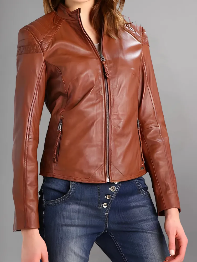 Women’s Browny Cafe Racer Leather Jacket