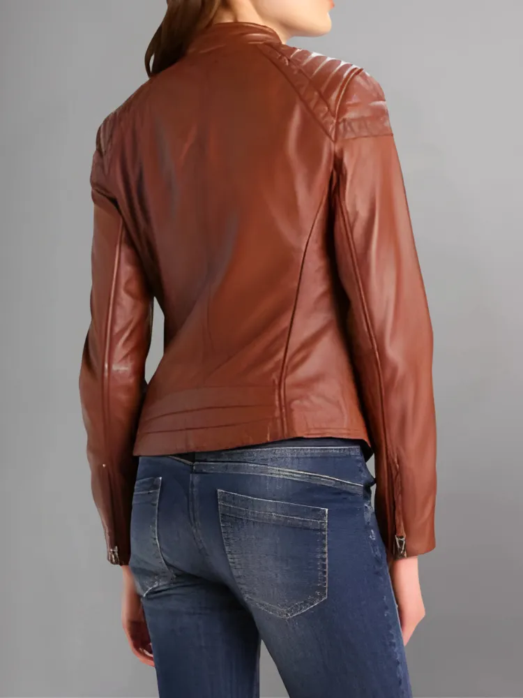 Women’s Browny Cafe Racer Leather Jacket