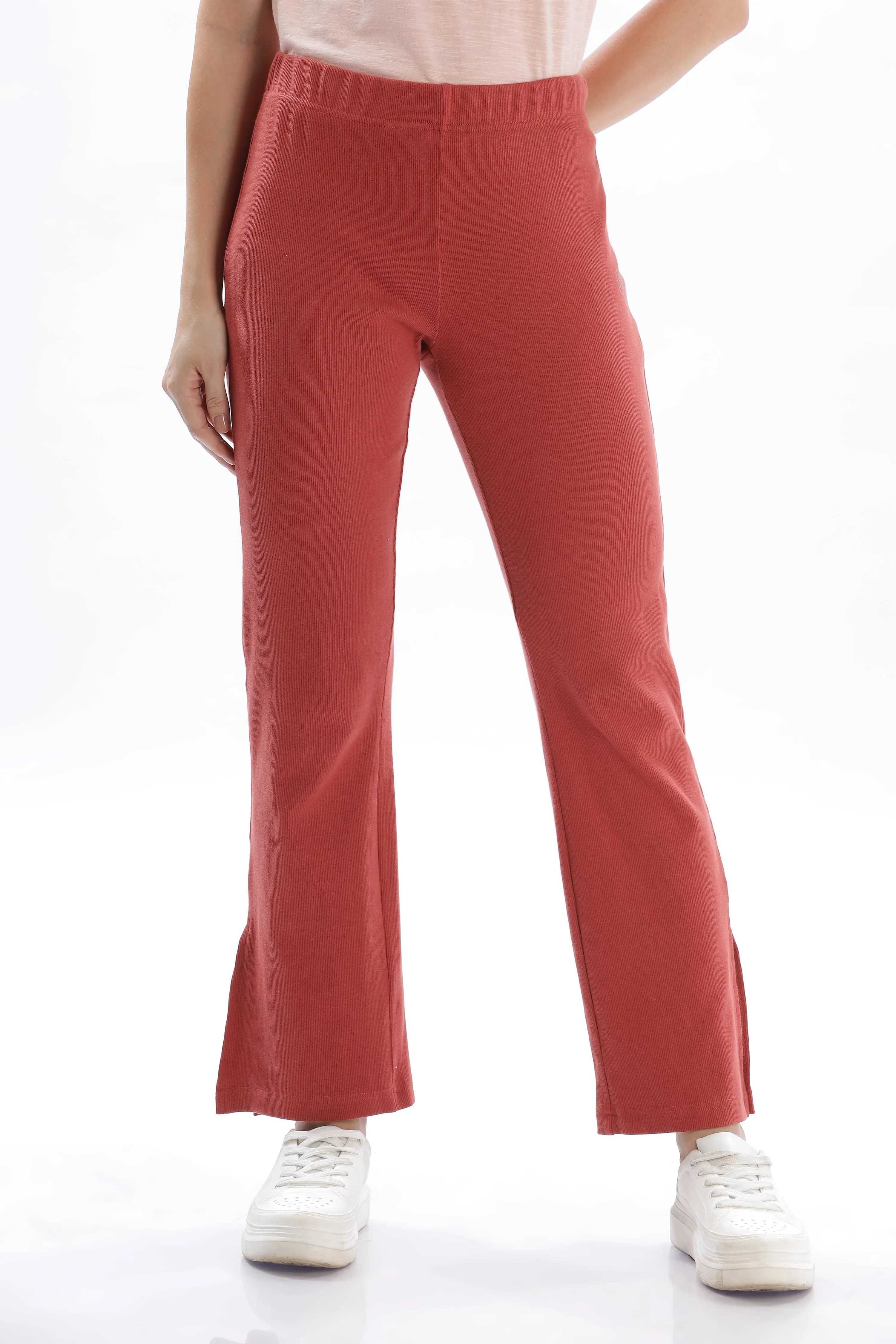 Women's Cotton Slim Flared Stretchy And Comfort Fit Slit Pant