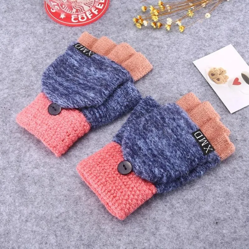 Women's Wool Knitted Fingerless Flip Winter Gloves