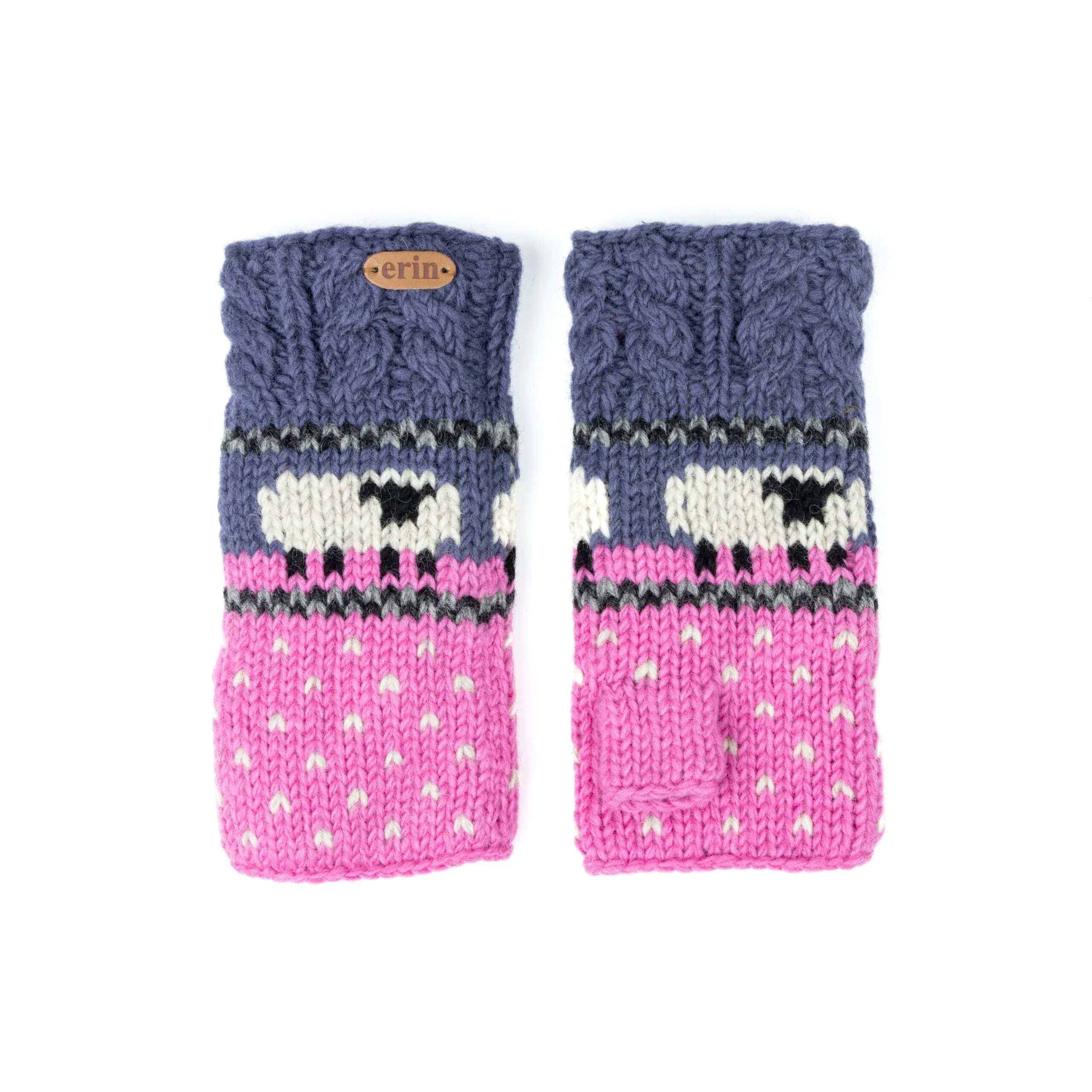 Wool  Sheep Handwarmers - Blue and Pink