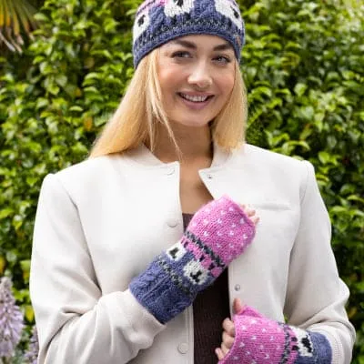 Wool  Sheep Handwarmers - Blue and Pink