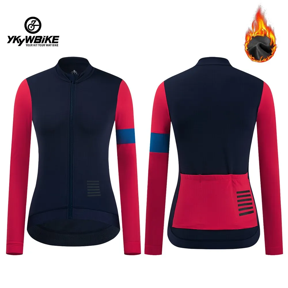 YKYW Women's Cycling Jersey Jacket Winter 5-15℃ Fleece Warm Long Sleeve 5 Colors