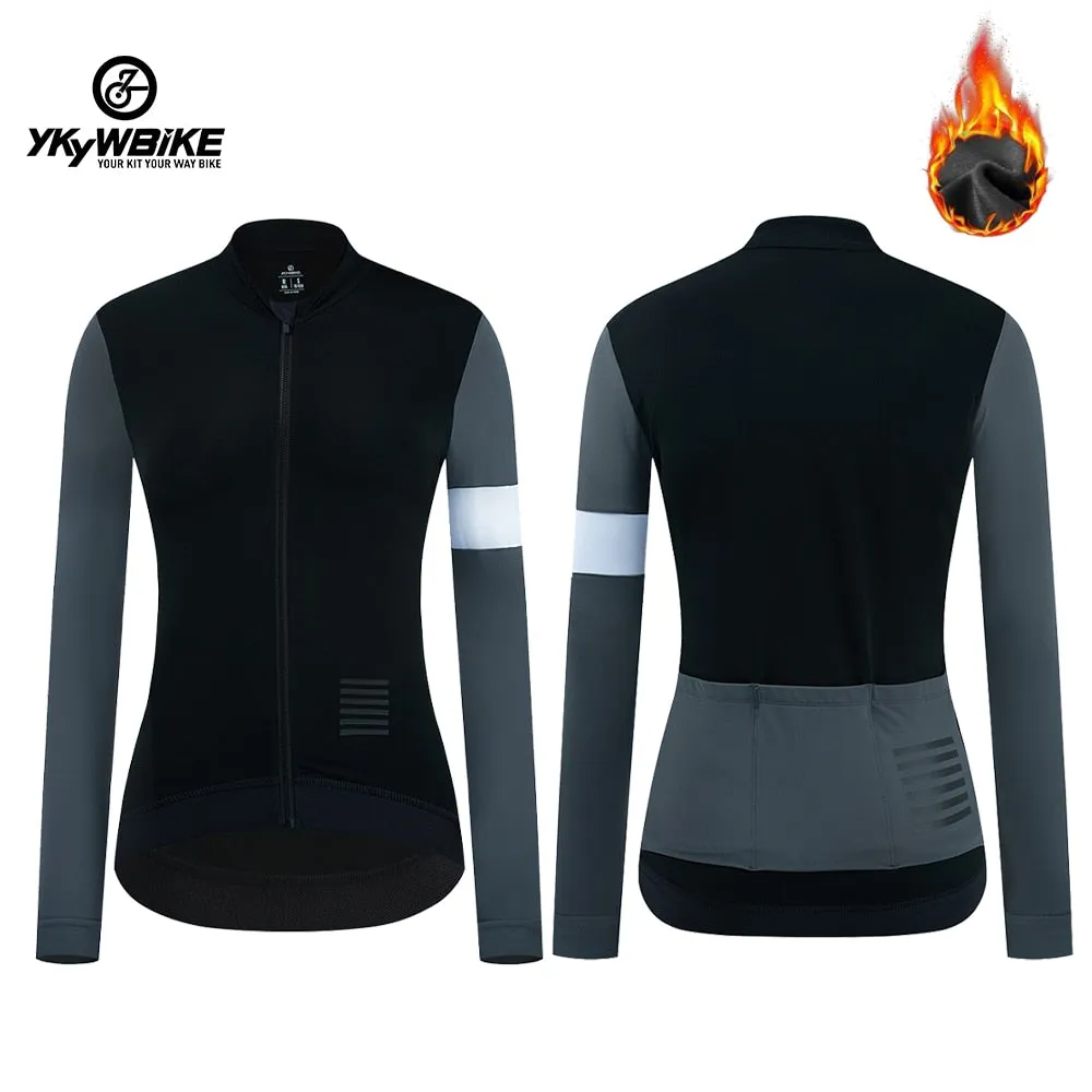 YKYW Women's Cycling Jersey Jacket Winter 5-15℃ Fleece Warm Long Sleeve 5 Colors