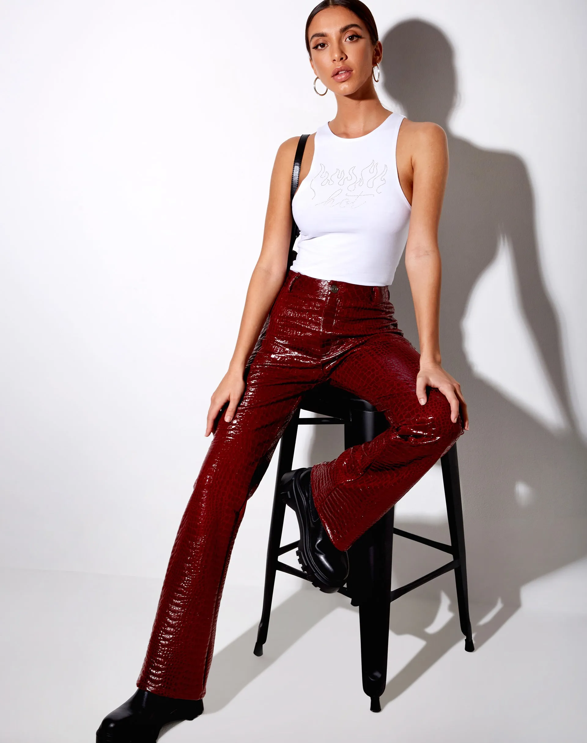 Zoven Trouser in Croc PU Burgundy