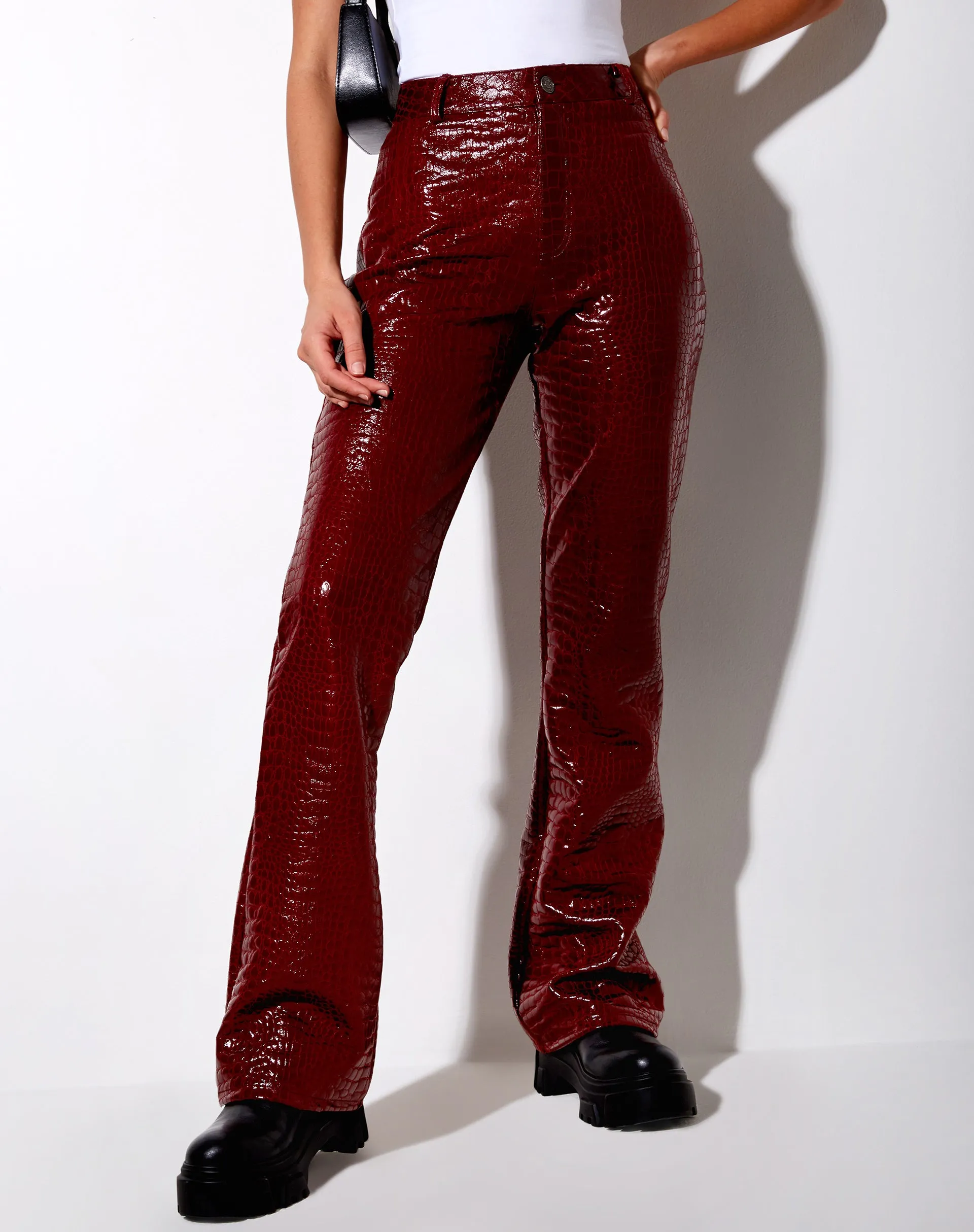 Zoven Trouser in Croc PU Burgundy