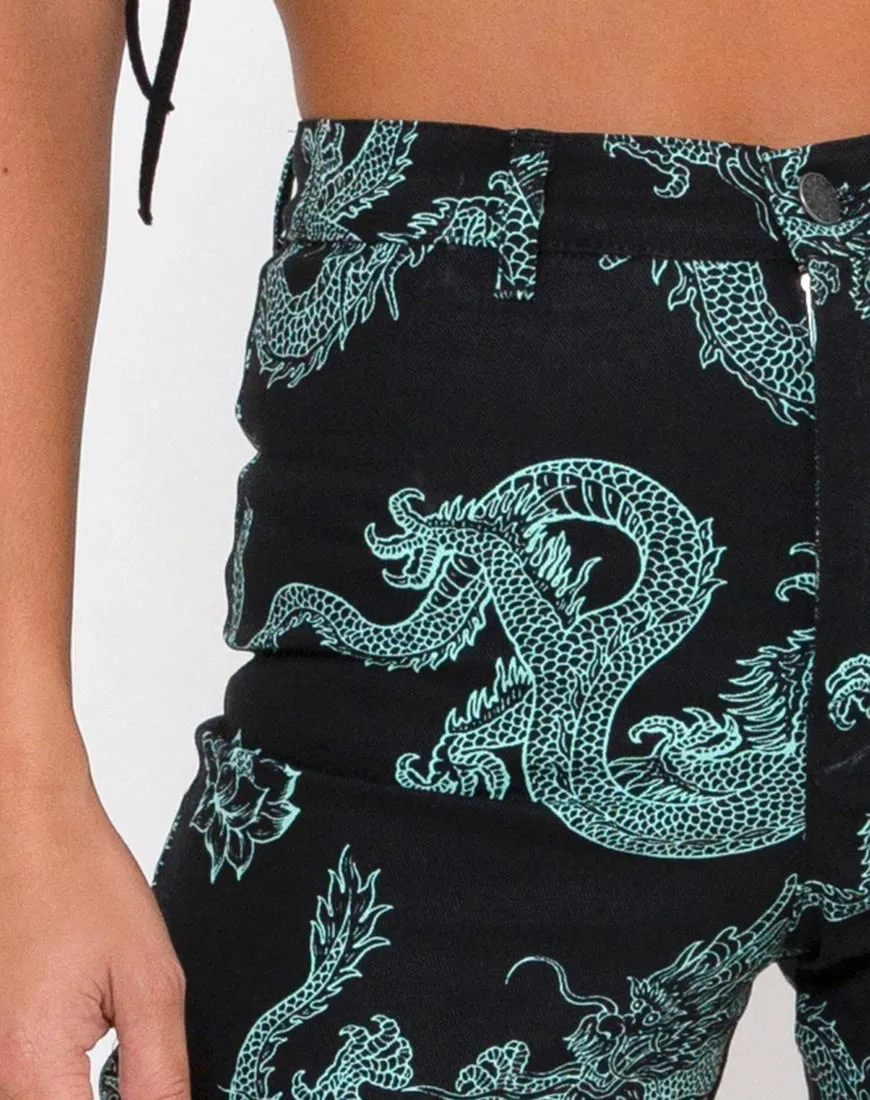 Zoven Trouser in Dragon Flower Black and Mint