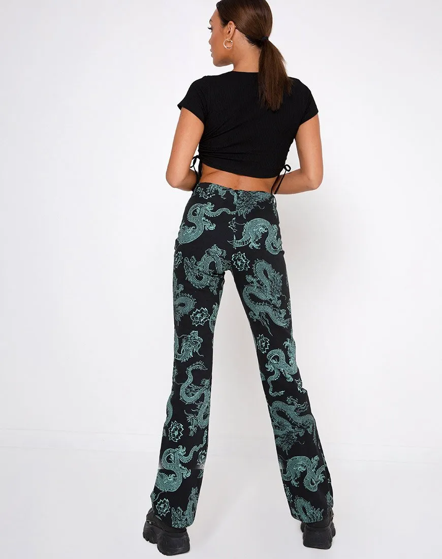 Zoven Trouser in Dragon Flower Black and Mint