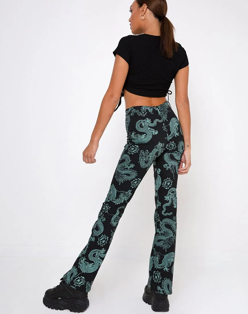 Zoven Trouser in Dragon Flower Black and Mint