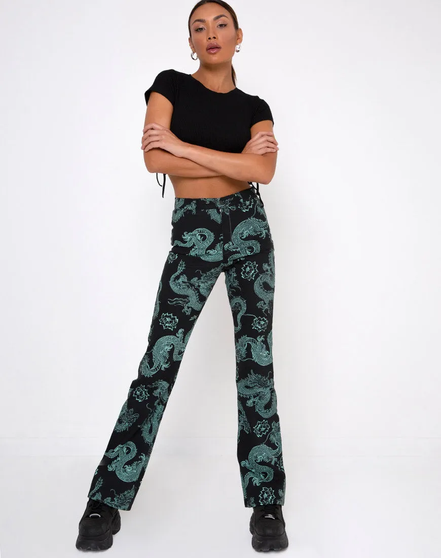 Zoven Trouser in Dragon Flower Black and Mint